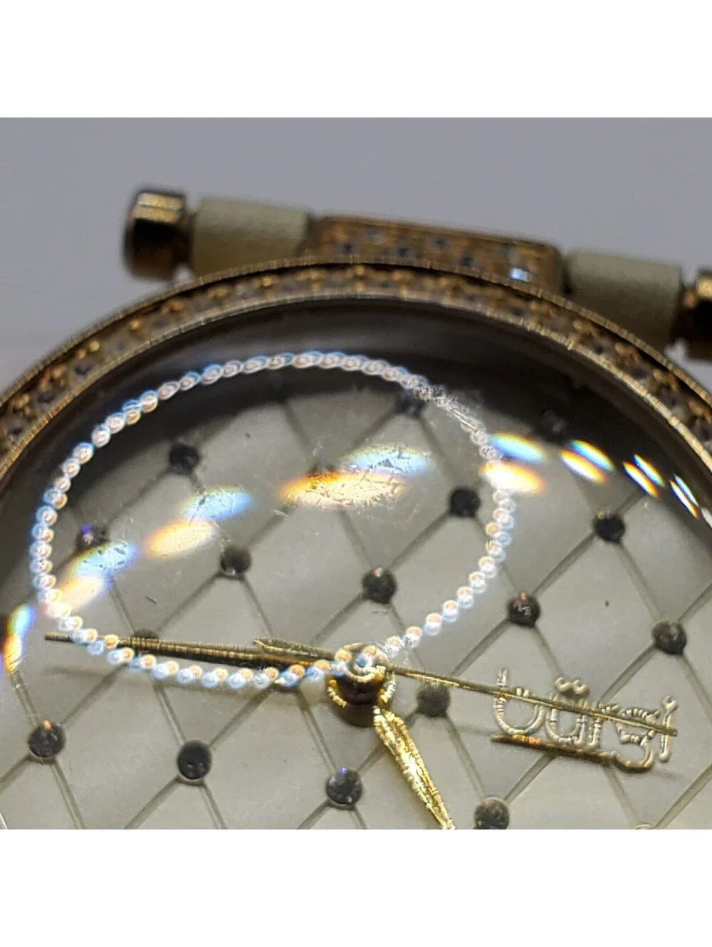 Burgi Quartz Womens Watch 31mm Gold Tone Rhinestone Bezel New Battery